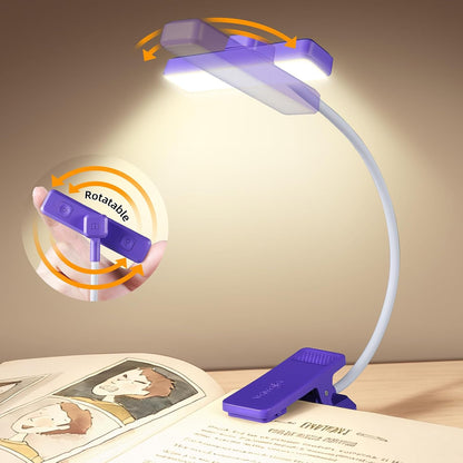 VAVOFO Rechargeable Book Light Rotatable：24 LEDs Reading Light, 3-Color & 9-Brightness Book Lamp, Eye Cared 120Hrs Runtime Lightweight Clip on Led Light for Book Lovers (Black)