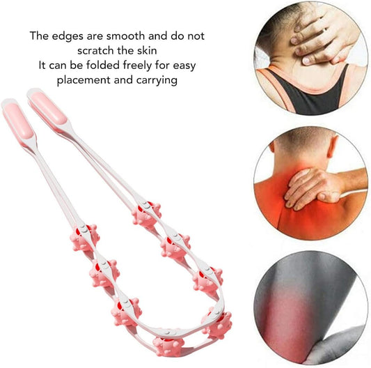 Manual Back Massage Roller Rope, Handheld Massage Ball Roller Anti Cellulite Massage Roller, Fascia Roller Manual Massage Strap for Back Neck Shoulder Waist Leg Muscle Exercise Massage Roller (Pink)