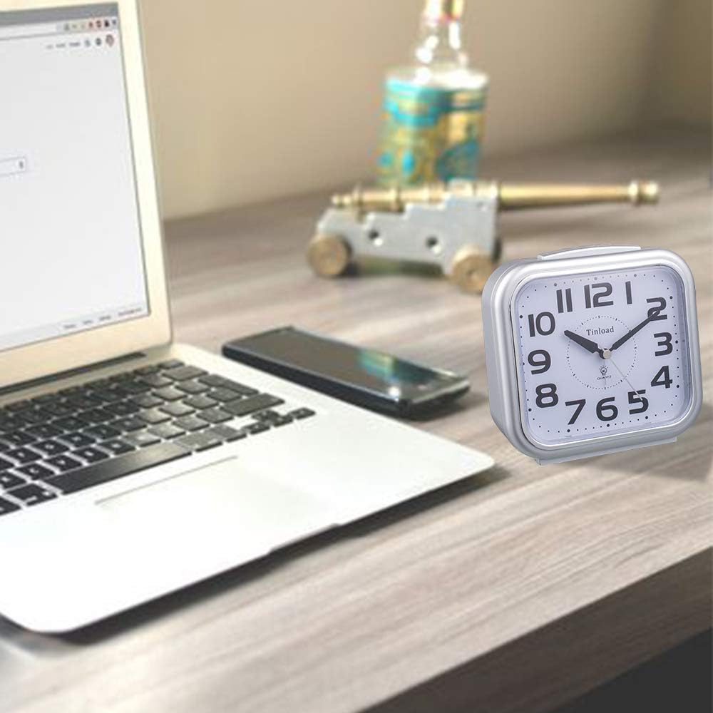 Tinload 5.5" Large Analog Alarm Clock Silent Non Ticking, Gentle Wake, Beep Sounds, Increasing Volume, Battery Operated Snooze and Manual Light, Easy Set, Black (Best for Elder)
