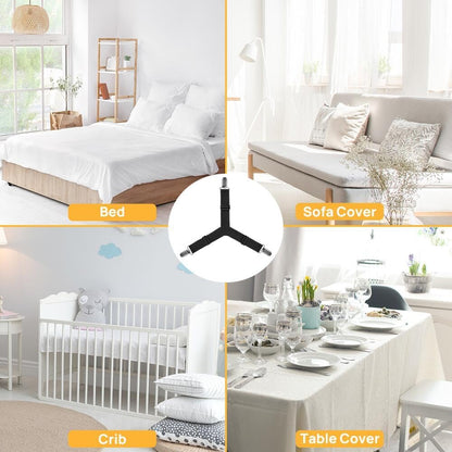 FGY Bed Sheet Straps Adjustable Elastic Fasteners with Metal Clips for Tablecloth Bedding