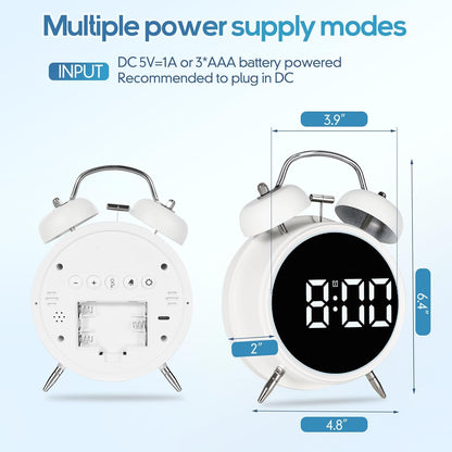 Loud Alarm Clock for Heavy Sleepers Adults, Teens,Kids,Retro Metal Twin Bell 4 Inch,Large Big Numbers Display with Backlight, Small Bedside Digital Clock for Bedrooms (Silvery)