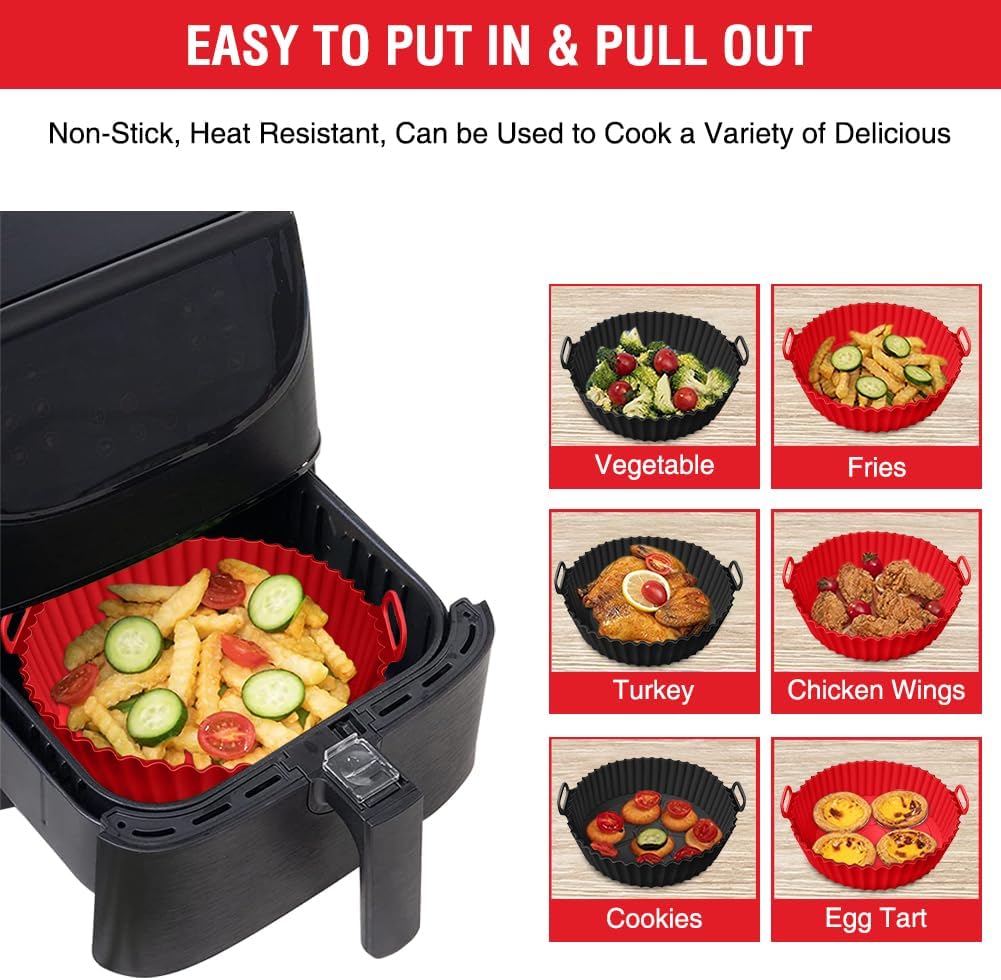 Air Fryer Silicone Liners for Ninja Air Fryer AF101 4 QT AF150 AF161 5.5 QT MAX XL, for COSORI/Gourmia/PowerXL/InstantPot/Philips 4QT and Most 3 to 5 QT Airfryers, Better than Parchment Paper Liners
