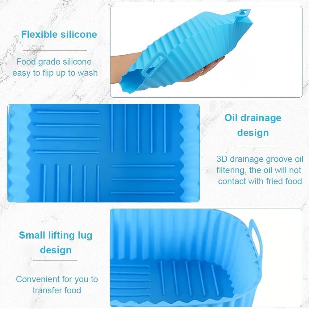 Air Fryer Silicone Liners Square 2 Pack 8 Inch Airfryer Liners 4-7 QT Reusable Air Fryer Liners Pot Oven Liner Baking Tray, Basket Mat Bowl Accessories Kitchen (BPA-free)