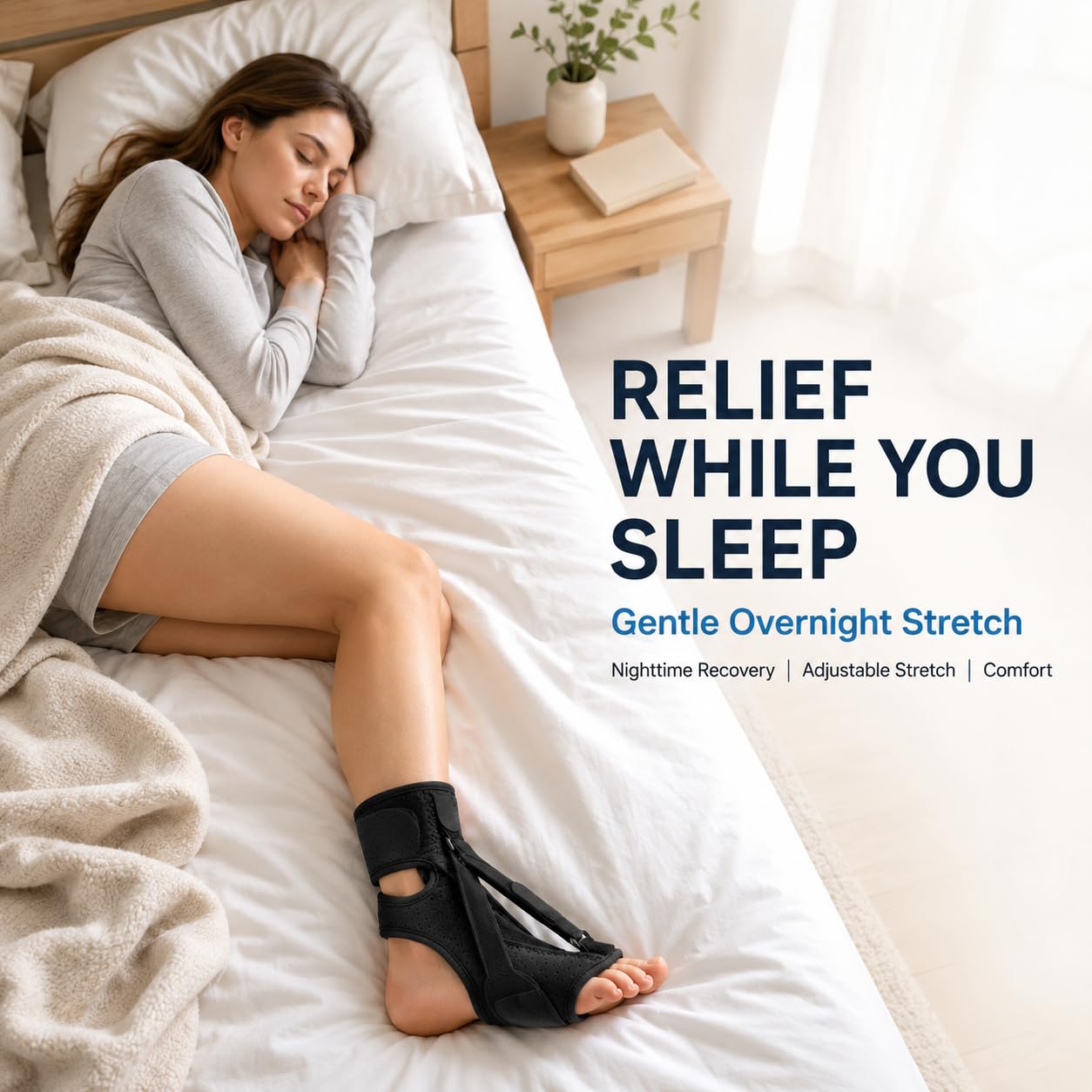 LILILI Plantar Fasciitis Night Splint, 3 Adjustable Straps Foot Brace, Relief Achilles Tendonitis, Foot Drop and Heel Spur, Breathable Day & Night Comfort for Men & Women