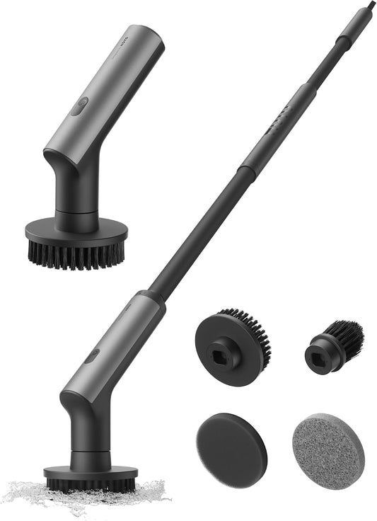 HOTO Swift™ Easycare Cordless Electric Spin Scrubber, for Bathroom, Tile | Extendable Handle, IPX7 Waterproof, with 4 Brush Heads, Shower Scrubber