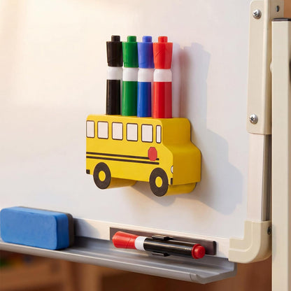 School Bus Magnetic Marker Holder, Back to School Classroom Supplies, Teacher Appreciation Gift Dry Erase Marker and Eraser Storage Organizer for Whiteboard Fridge Locker