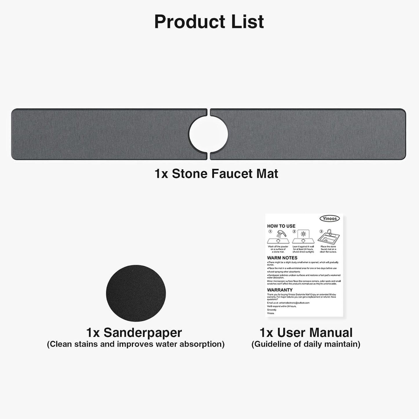 Premium Stone Faucet Mat for Kitchen Sink, 30" x 4" White | Quick Drying & Water Absorbent, Sink Splash Guard Tray for Prevents Moisture Buildup