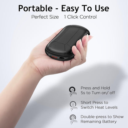 Hand Warmers Rechargeable, Portable Electric Hand Warmer, Double-Sided Heating USB Pocket Heater Therapy Great for Raynauds, Hunting, Golf, Camping, Women Mens Gifts