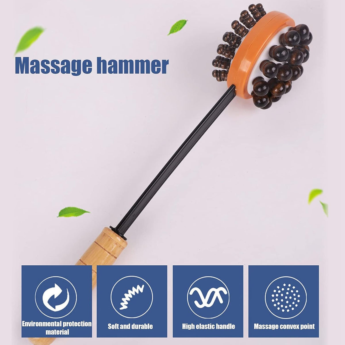 Dioche Handheld Massage Hammer for Back & Body Relaxation, Dual-Sided Manual Massager with Wooden Handle for Neck, Shoulder, Leg & Head Muscle Relief