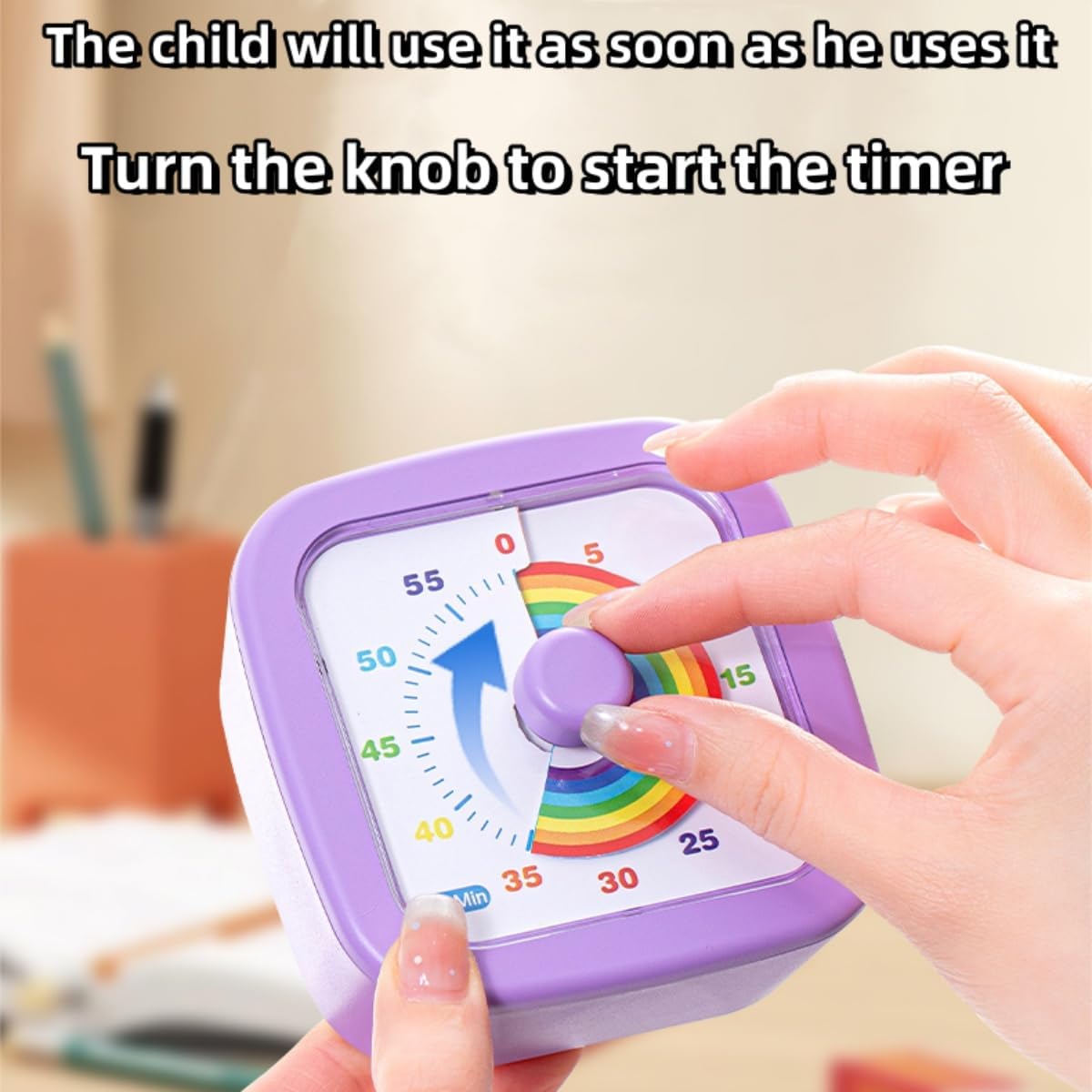 Kids Visual Timer Cute Rainbow - 60 Minute Countdown Timer Time Management for Kids and Adults, Timer for Cooking Classroom Meeting (Blue)