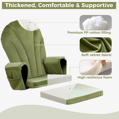 ANMINY 5pcs Glider Rocker Replacement Cushions Set with Ottoman Cushion, 3.5Inch Thickened Velvet Glider Rocking Chair Cushions with 29 inch High Backrest & Side Pockets for Indoor Nursery, Blue