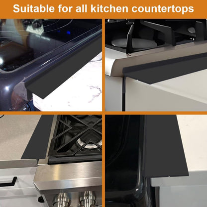 Silicone Stove Counter Gap Cover - 25 Inch Gap Filler 2 Pack Black | Long gap filler seals spills between kitchen appliances Stovetop oven countertop; stove gap cover, gas stove side gap covers