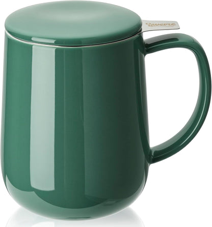 Sweese 20 OZ Porcelain Tea Mug with Infuser and Lid, Loose Leaf Tea Cup, Gifts for Tea Lover - Mint Green