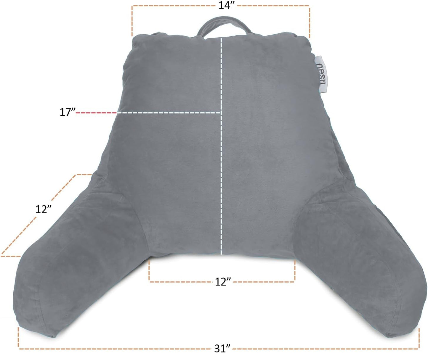 Nestl Reading Pillow with Shredded Memory Foam, Designed for Sitting Up in Bed and Couch, Back and Arms Adjustable Support for Adult & Teens Backrest Pillows for Reading, with Washable Cover Dark Grey
