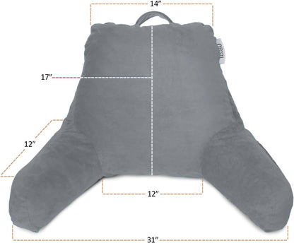 Nestl Reading Pillow with Shredded Memory Foam, Designed for Sitting Up in Bed and Couch, Back and Arms Adjustable Support for Adult & Teens Backrest Pillows for Reading, with Washable Cover Dark Grey