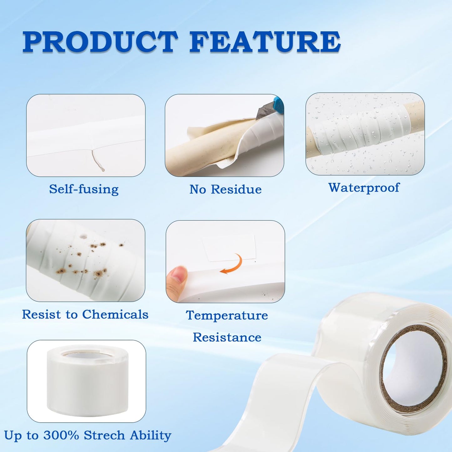 Self Fusing Silicone Tape 1''x16.4 FT Waterproof Self-Amalgamating Repair Tape for Plumbing, Hose, Pipeline & Electrical Cable Winding Emergency Leak Seal for Hot Cold Pipes (0.5mm Thickness)