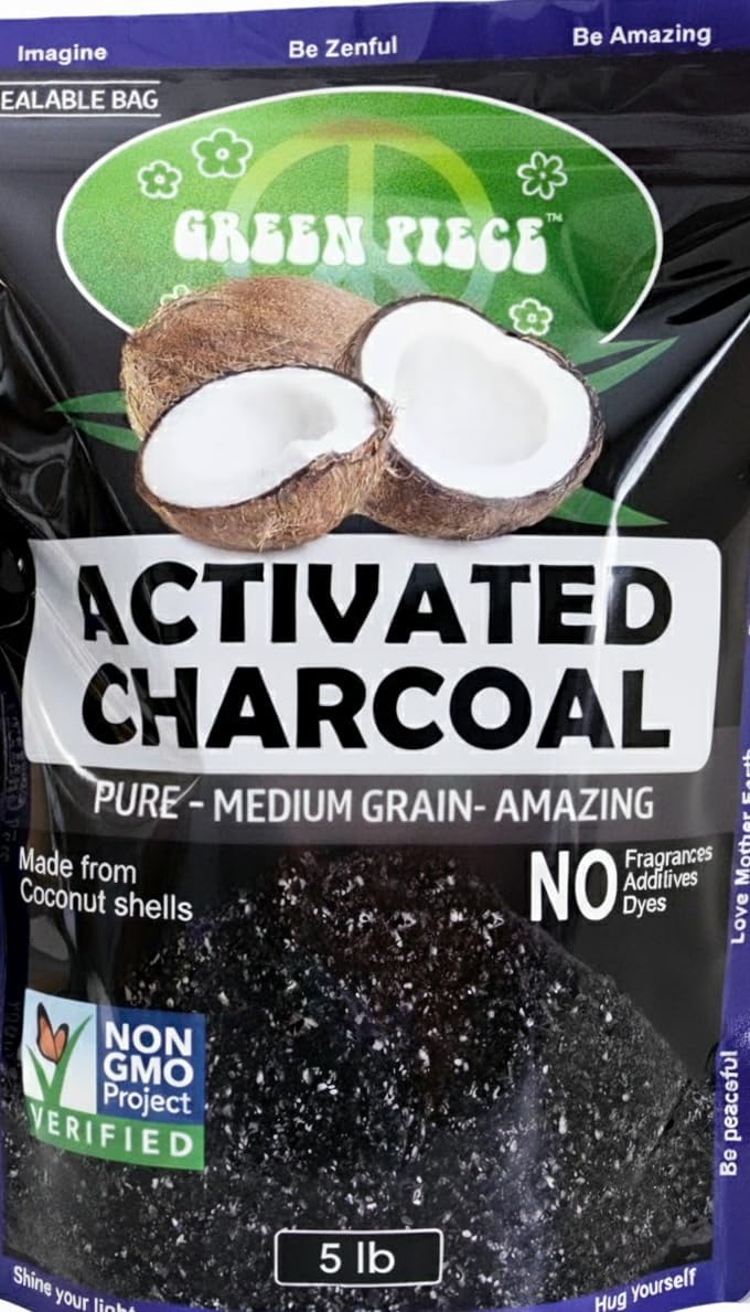 Green Piece® Activated Charcoal Pure - Medium Grain Air Purifying Bag - Kid/Pet Friendly Air/Water Fresheners - Odor Absorber - Resealable Bag - SUPER CLEAN - Made by Green Piece (1 Pound)
