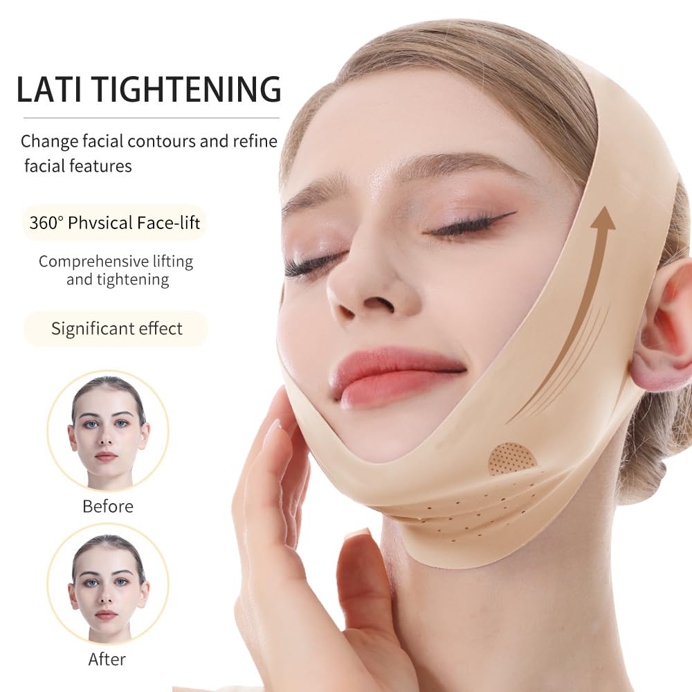 V-Line Lifting Mask, Chin Strap for Sleeping, Jawline Wrap, Medium, Pink