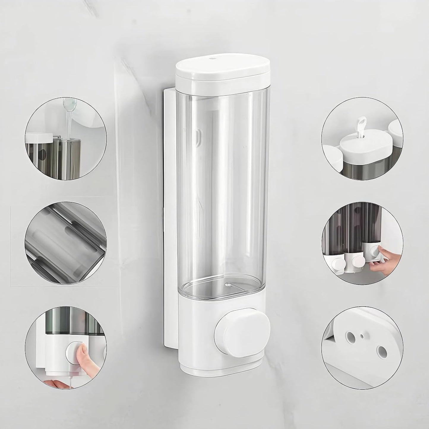 10oz/300ml Single Manual Wall Mounted Soap Dispenser, Black | Bathroom Shampoo and Conditioner Dispenser, Clear Plastic Refillable Liquid Lotion Pump Dispenser and Organizer