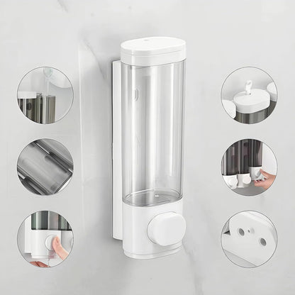 10oz/300ml Single Manual Wall Mounted Soap Dispenser, Black | Bathroom Shampoo and Conditioner Dispenser, Clear Plastic Refillable Liquid Lotion Pump Dispenser and Organizer