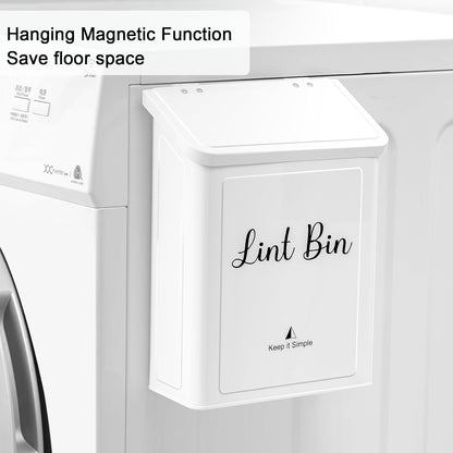 SUBEKYU Magnetic Lint Bin for Laundry Room Organization and Storage,White | Wall Mounted Metal Lint Box Holder Trash Can with Lid for Dryer,Lint Basket for Laundry Room Decor