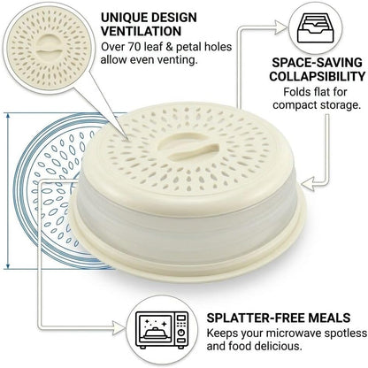 Microwave Splatter Cover for Food – Collapsible, Heat Resistant Vented Lid with Easy-Grip Handle, PP+TPR Plastic, Dishwasher Safe Kitchen Gadget, Green