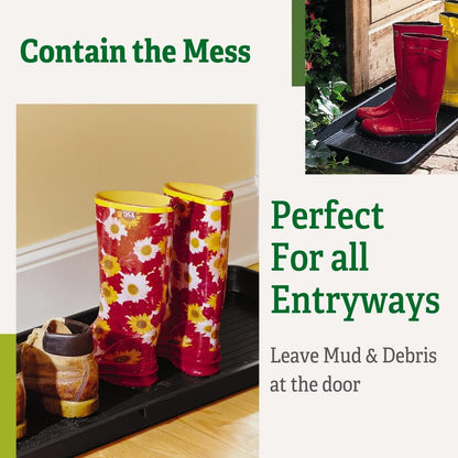 Gardeners Supply Company Large Boot Tray 2 Pack | Multi-Purpose All Weather Waterproof Indoor and Outdoor Shoes Mat Made with 100% Recycled Plastic | 46.5" L x 15.5" W and 2" Deep - Black
