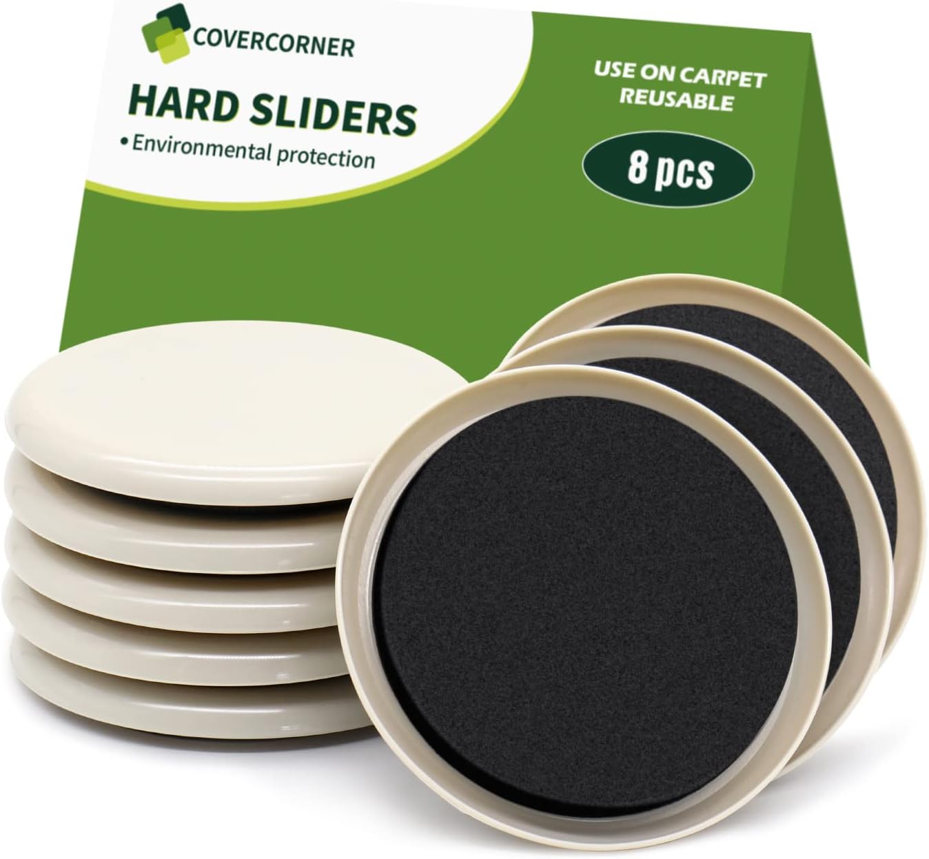 Furniture Sliders for Carpet 8 PCS - 3 1/2" Beige | Furniture Moving Sliders, Chair Leg Floor Protectors, Carpet Sliders for Furniture - Move Your Furniture Easily & Safely
