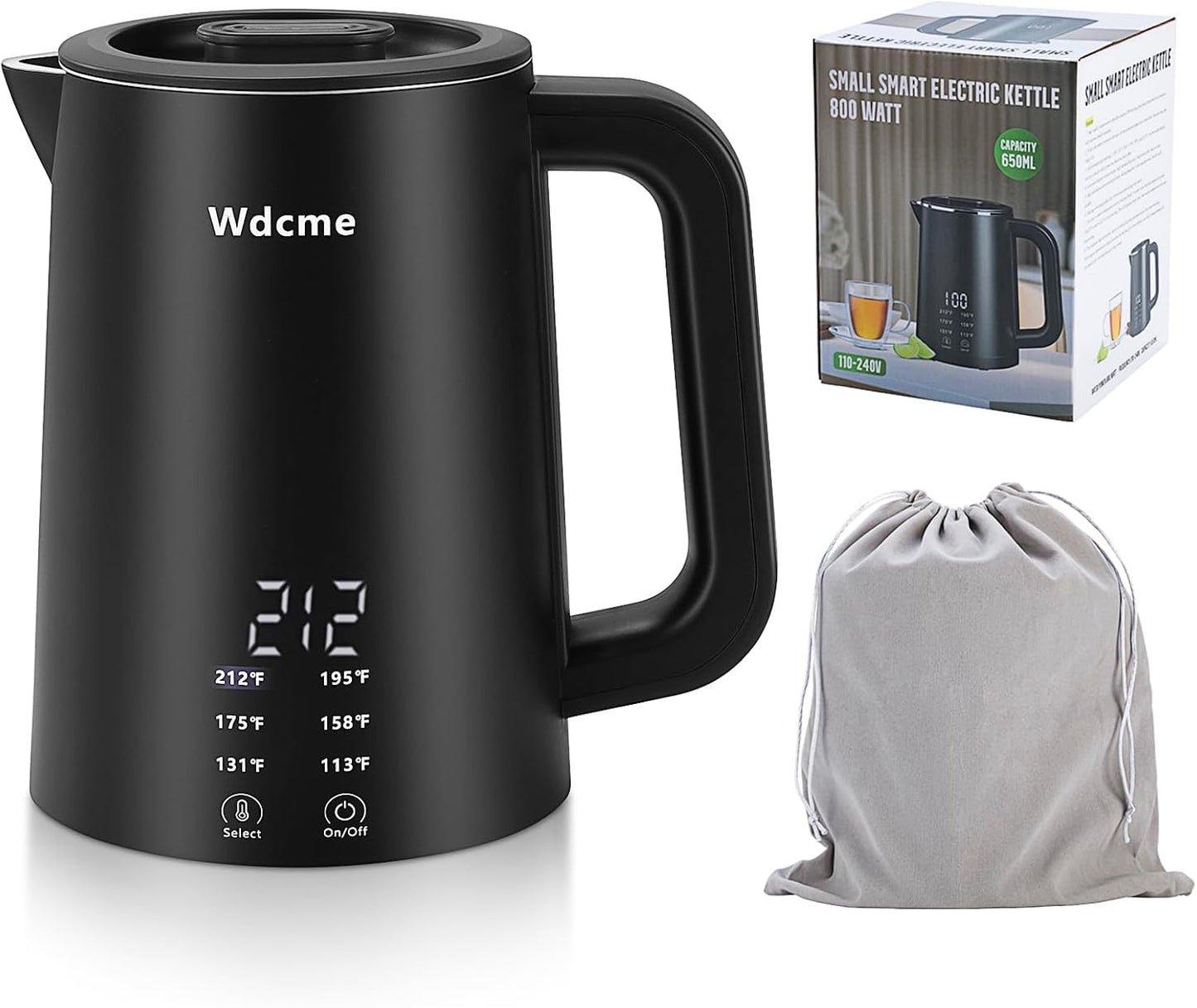 0.6L Small Travel Electric Kettle Smart Tea Coffee Kettle | 800W,6 Temperature Control,304 Stainless Steel,Dual Voltage 110-240V,12H Keep Warm