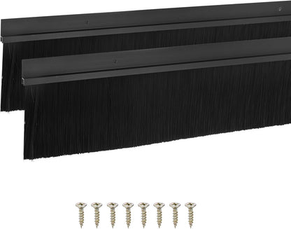 M METERXITY 2Pack Door Sweep - 39" Door Bottom Brush Heavy Duty Seal Draft Stopper Aluminum Base with 20mm Brush, Adhesive/Screw Installation for Interior/Exterior/Garage/Sliding Doors, Black