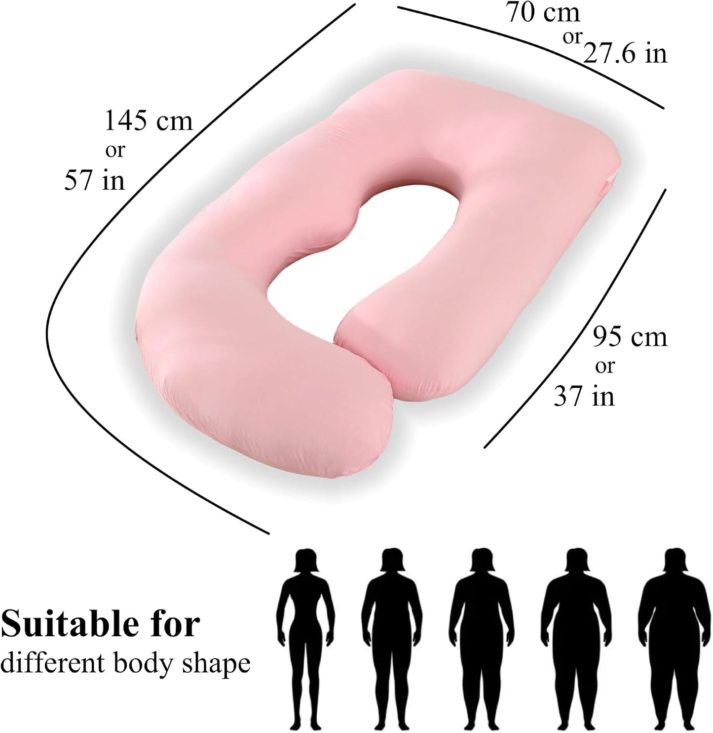ALLOPERA Pregnancy Pillows for Sleeping, 57-Inch U-Shaped Full Body Maternity Pillow with Adjustable Fill and Removable Washable Cover, Back, Belly, Hip and Leg Support for Pregnant Women, Black Grey