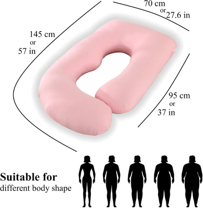 ALLOPERA Pregnancy Pillows for Sleeping, 57-Inch U-Shaped Full Body Maternity Pillow with Adjustable Fill and Removable Washable Cover, Back, Belly, Hip and Leg Support for Pregnant Women, Black Grey
