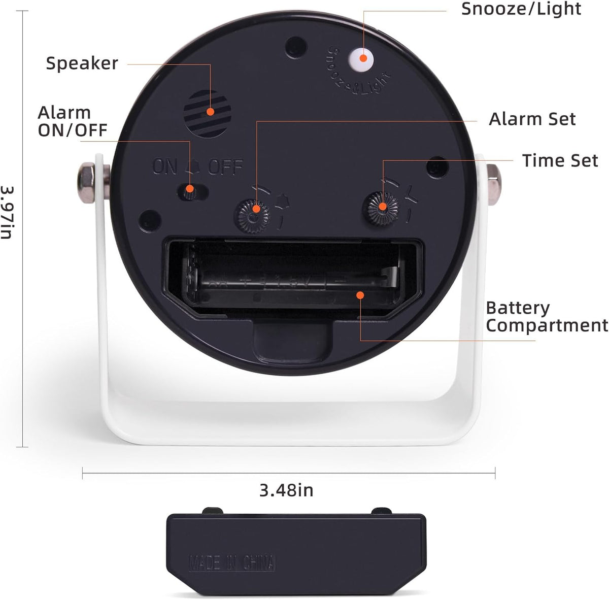 TIMESS Analog Alarm Clock with Snooze & Light, Silent Non-Ticking, White