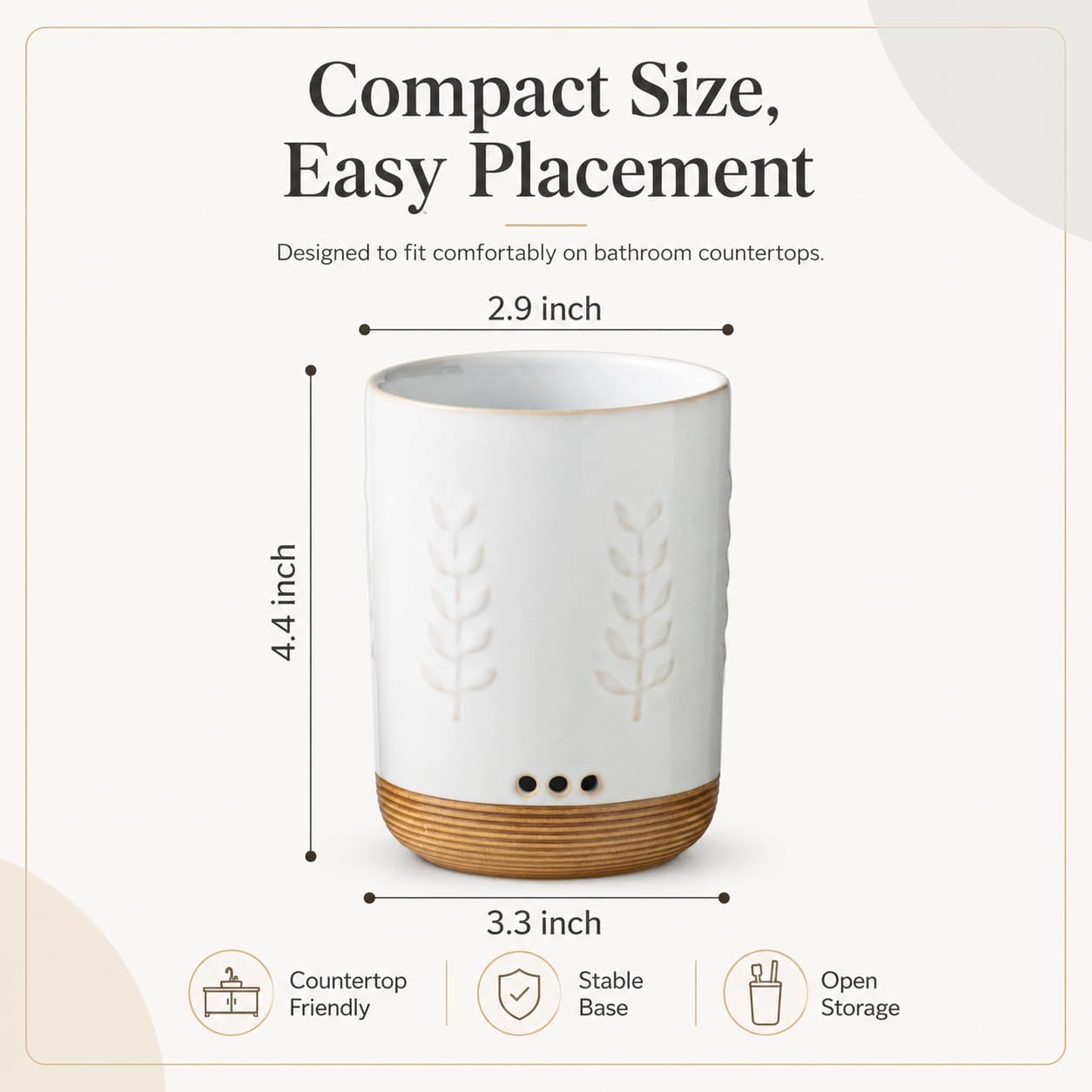 LYEOBOH Ceramic Toothbrush Cup, Cute Toothbrush Holder with Drainage White | Farmhouse Toothbrush Container, Countertop Toothbrush Organizer, Toothbrush Storage for Bathroom Vanity & Countertop
