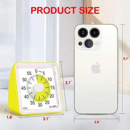 Secura 60 Minute Essential Visual Timer for Kids, Countdown Clock Timer for Special Education, Classroom, School, Desk, Home, Office, Silent Non-Ticking Time Management Tool (Yellow & Yellow)