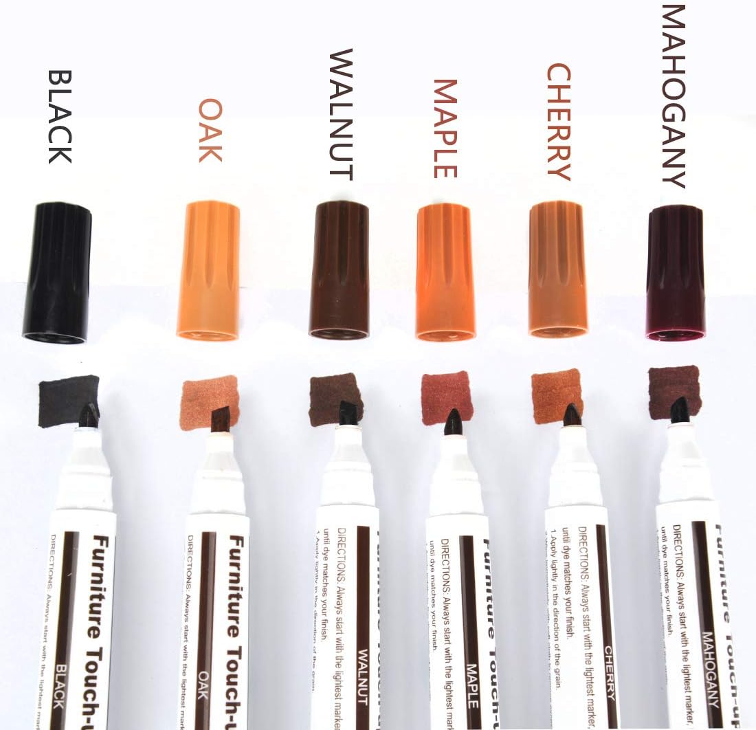 Furniture Repair kit, Wood Scratch Cover Markers*6 and Wax Filler Sticks*6 with Sharpener- 13Pack, Furniture Markers Touch Up Kit for Cover Ups Wooden Floors, Tables, Desks, Carpenters, Stains, Holes