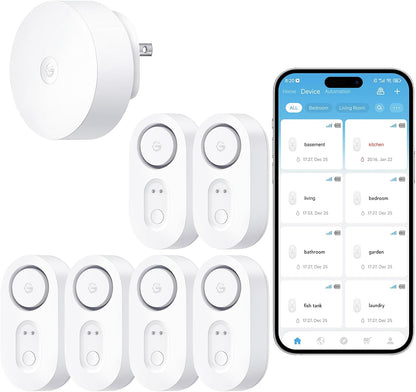 GoveeLife Upgraded Smart Water Leak Detector 1s with High Alarm, 4 Pack | 1804ft Ultra-Long Range, WiFi Water Sensor with SMS/Email/APP Push, 5Yr Battery Life,IP67, Suit for Home, Basement, Kitchen