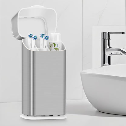 GFWARE Electric Toothbrush Holder with Cover, Ventilated & Drainage, Silver | Detachable 5 Slots Bathroom Organizer for Toothbrush & Toothpaste, Waterproof & Dustproof, Electric Toothbrushes Under 10 In