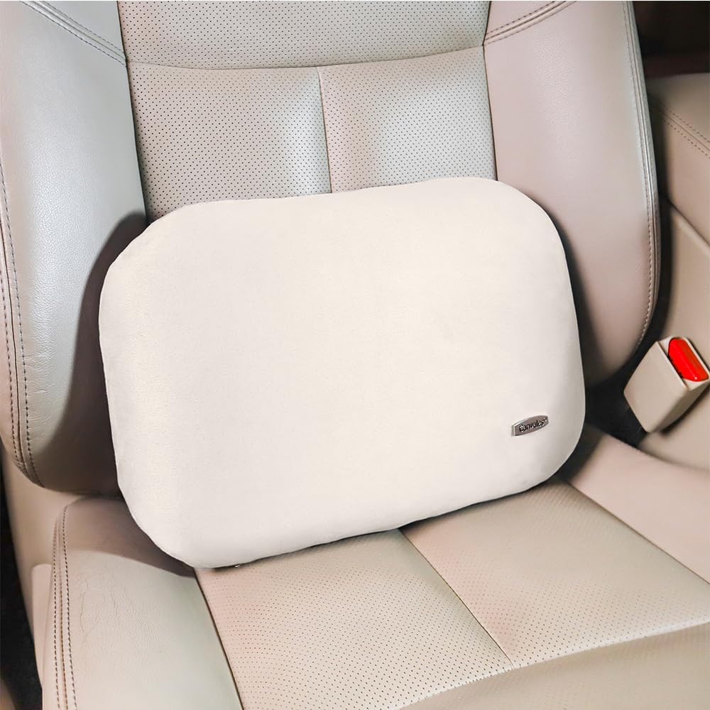 Lower Back Automotive Lumbar Support Pillow for Car Recliner Cushion Black | Soft Latex Memory Foam Suede, Home Office Chair Desk Accessories, Thin Waist Pain Relief, Driving Seat Relax, Ergonomic