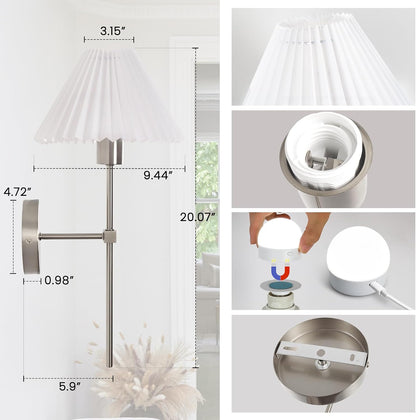 Rechargeable Battery Operated Wall Sconce Sets of 2, 15 Colors Wireless gooseneck Black Wall Lights Fixture with Dimmable Bulbs and Remote, Not Hardwired Wall Mounted Lamps for Bedroom Living Room