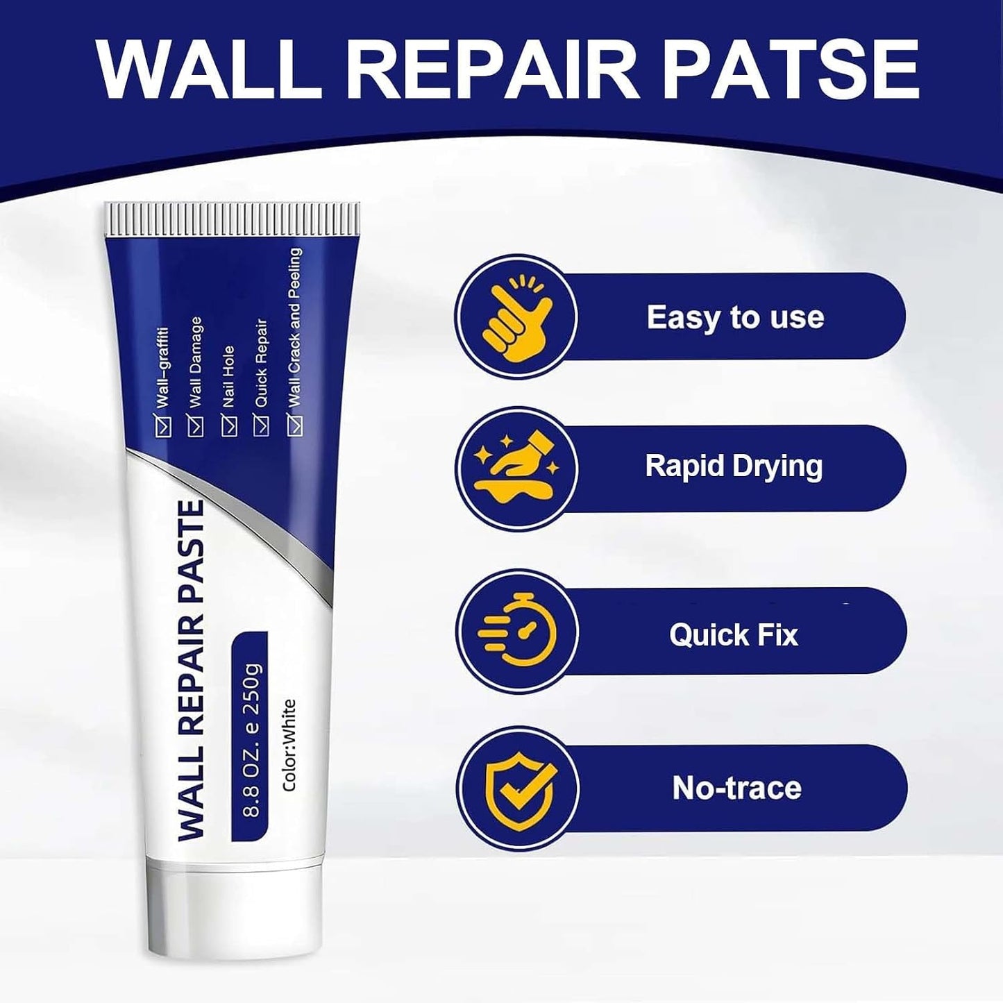 Drywall Repair Kit – Wall Repair Paste for Cracks & Holes, Fast-Drying Spackle with Scraper & Sandpaper, Multi-Purpose Wall Mending Compound for Indoor Outdoor Use (1 Pack)