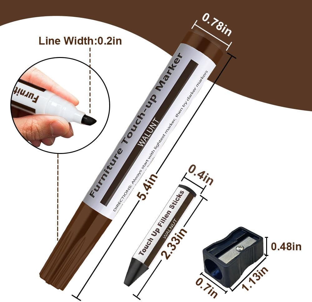 Furniture Repair Kit Wood Markers - 13 Markers & Wax Sticks with Sharpener | Fix Wood Scratches & Stains, Touch-up Kit for Floors, Tables, Desks, Bedposts, Fit for All Furniture Surface Repairs Cover Up