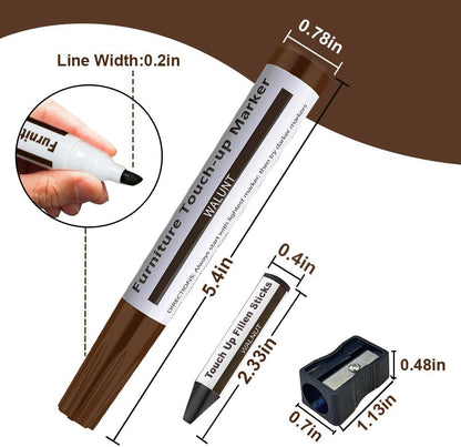 Furniture Repair Kit Wood Markers - 13 Markers & Wax Sticks with Sharpener | Fix Wood Scratches & Stains, Touch-up Kit for Floors, Tables, Desks, Bedposts, Fit for All Furniture Surface Repairs Cover Up