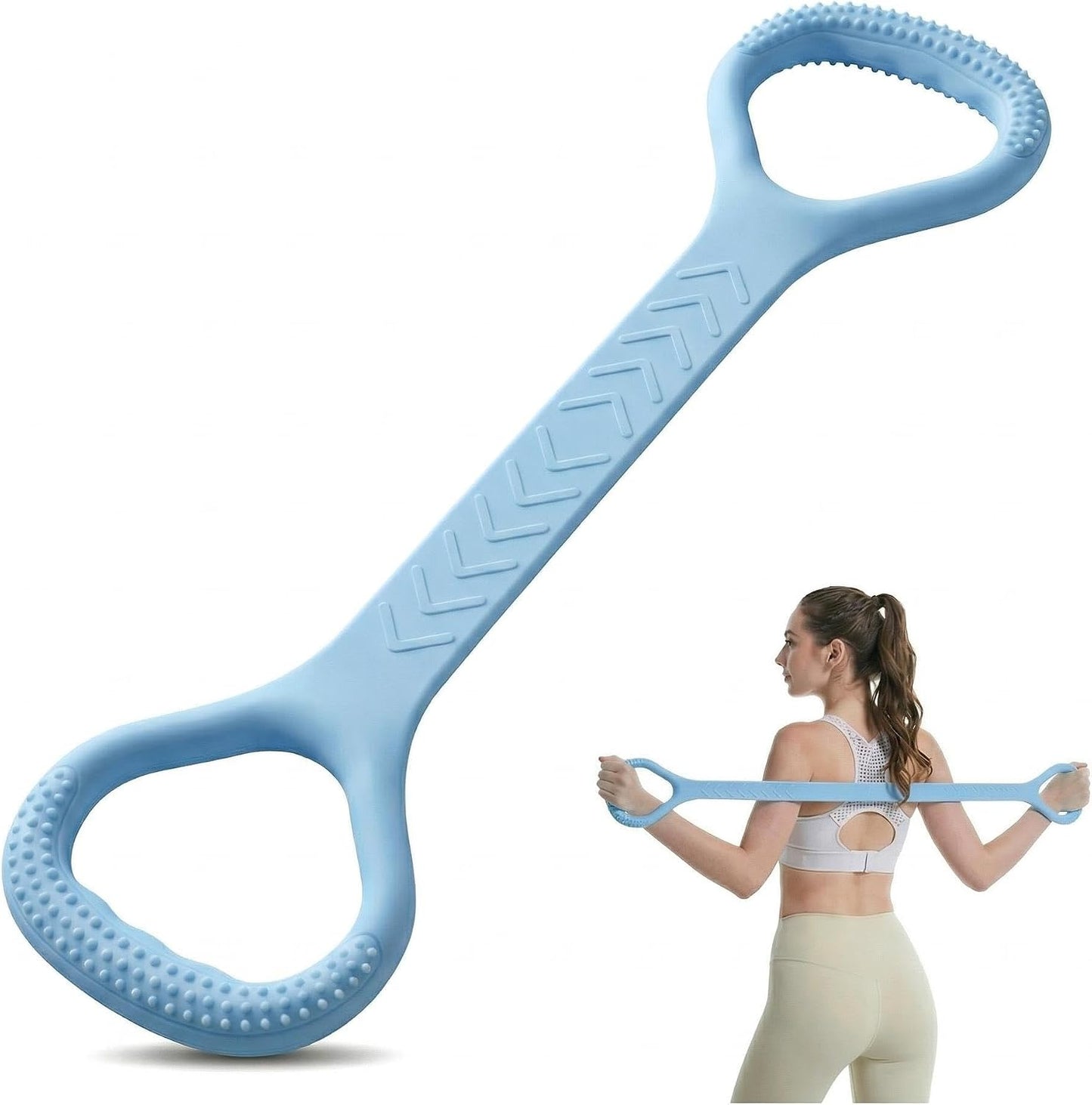 Figure 8 Resistance Band with Handles, Silicone Exercise Elastic Bands for Working Out Home Gym Office Travel, Non-Slip Full Body Arm Back Shoulder Stretch Bands for Yoga Pilates Women