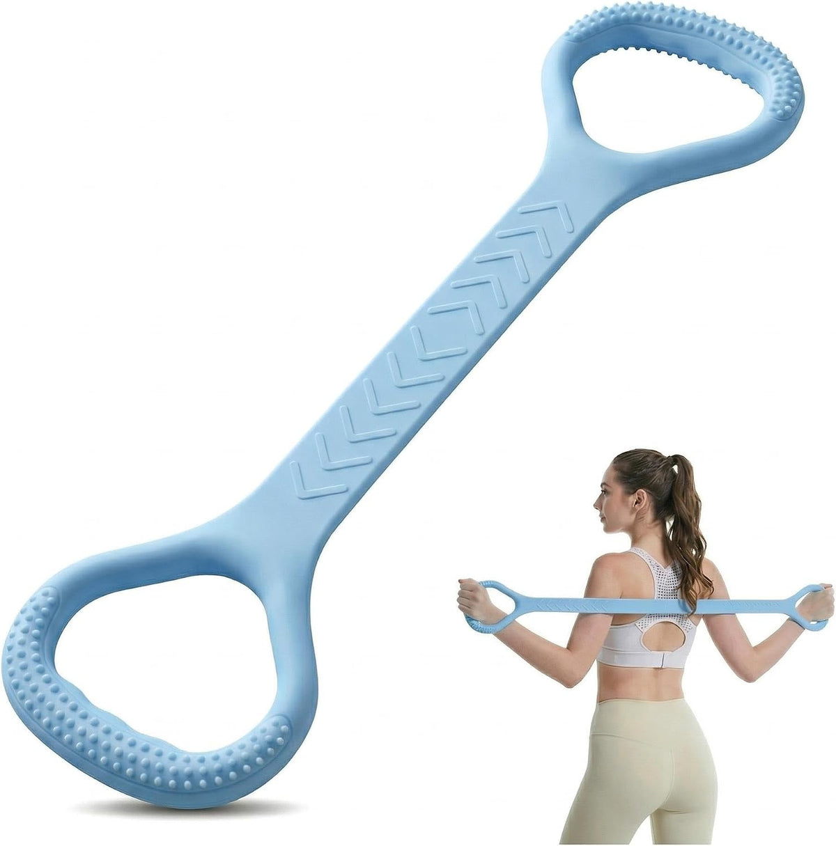 Figure 8 Resistance Band with Handles, Silicone Exercise Elastic Bands for Working Out Home Gym Office Travel, Non-Slip Full Body Arm Back Shoulder Stretch Bands for Yoga Pilates Women