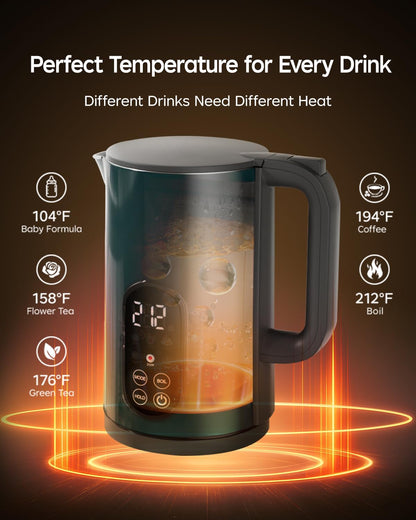1.7L Stainless Steel Electric Kettle with Temperature Control–Black