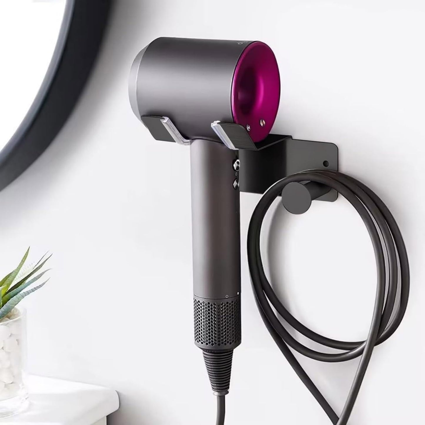 Hair Dryer Holder Wall Mounted, Stainless Steel Blow Dryer Holder for Bathroom, Hair Dryer and Straightener Holder Adhesive or Drilling, Hair Tool Organizer for Salon Barber Shops Banjekt