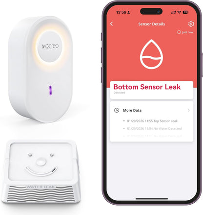 WiFi Water Leak Detector Kit, 2000ft Long Range, SMS App Email Alerts, 105dB Adjustable Alarm, Leak Severity Tracking, 5-Year Battery Life, 3 IP67 Water Leak Sensors for Home Basement Kitchen