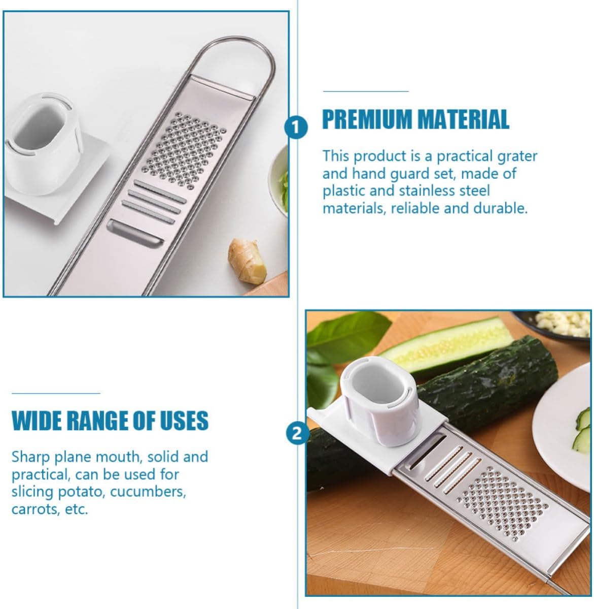 HEALLILY Manual Stainless Steel Kitchen Grater with Hand Protective Tool for Vegetables and Carrots, Easy to Store and High Durability Food Slicer with Finger Guard for Safe Cutting