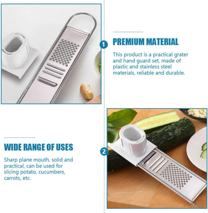 HEALLILY Manual Stainless Steel Kitchen Grater with Hand Protective Tool for Vegetables and Carrots, Easy to Store and High Durability Food Slicer with Finger Guard for Safe Cutting